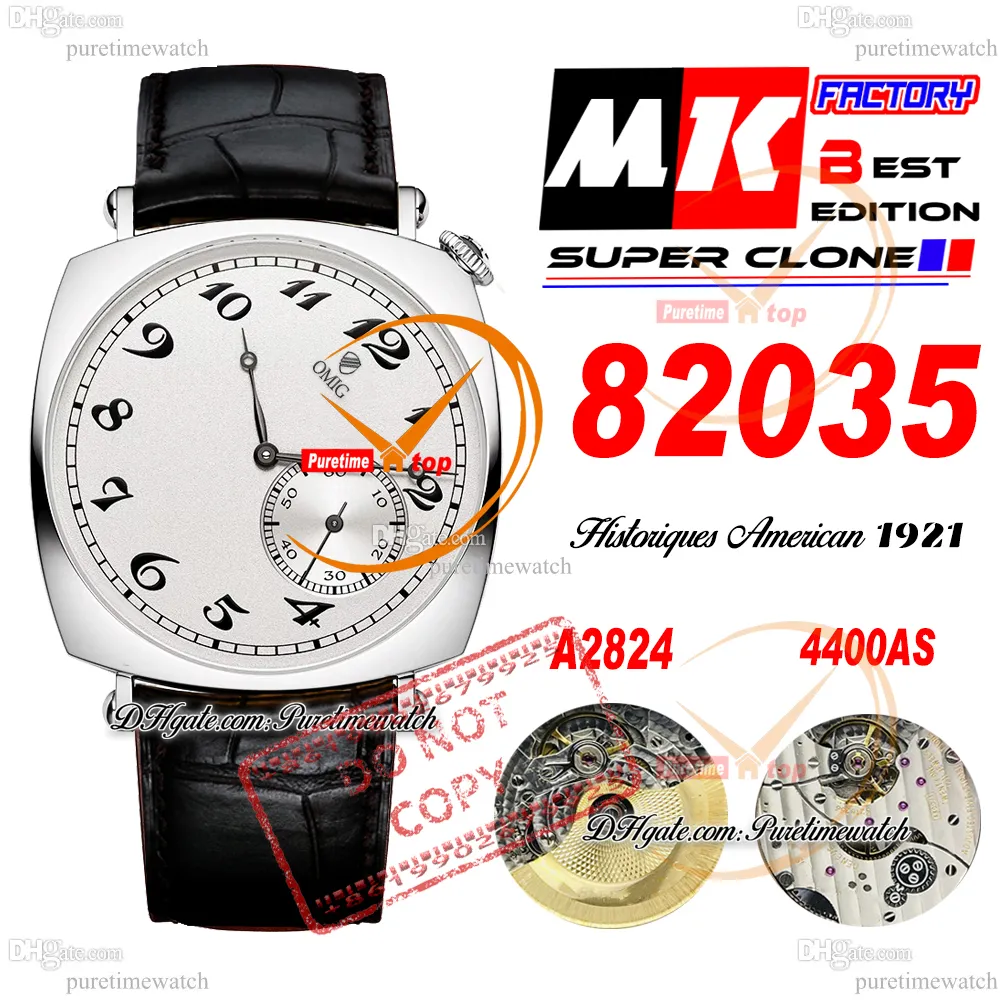 American 1921 82035 A4400 Montre automatique pour homme MKF 40 mm Boîtier en acier Cadran blanc Bracelet en cuir noir Super Edition Wathes Puretimewatch Reloj Hombre Montre Hommes PTVC