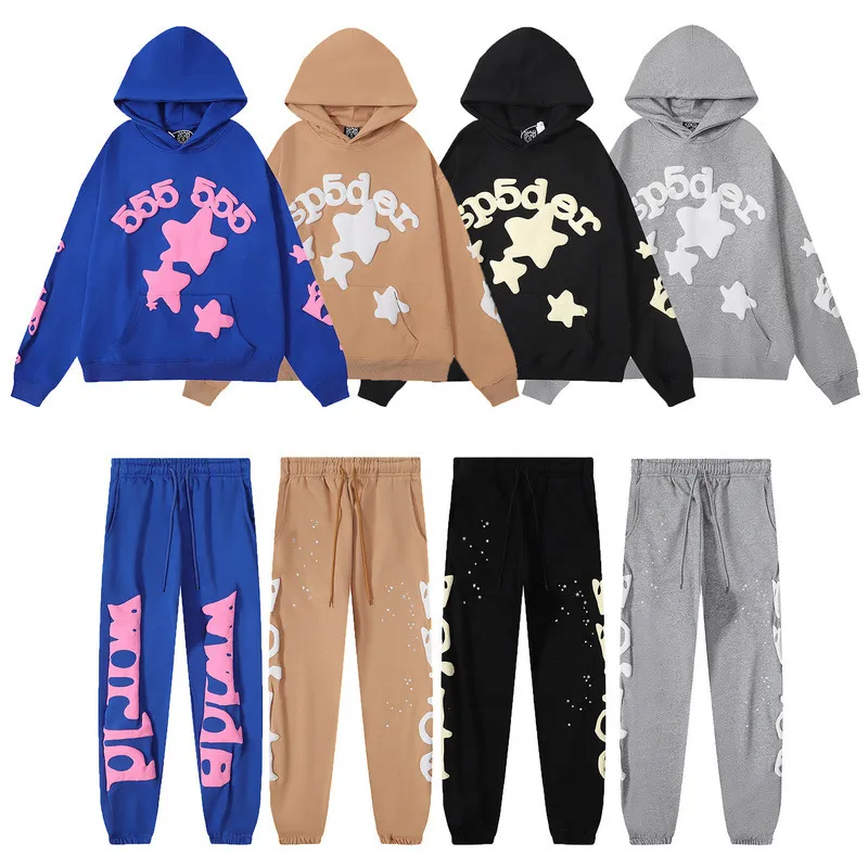 Sweat à capuche surdimensionné et pantalon de survêtement ensemble hommes sweat à capuche pour femme haute qualité mousse impression toile d'araignée graphique rose sweats à capuche araignée