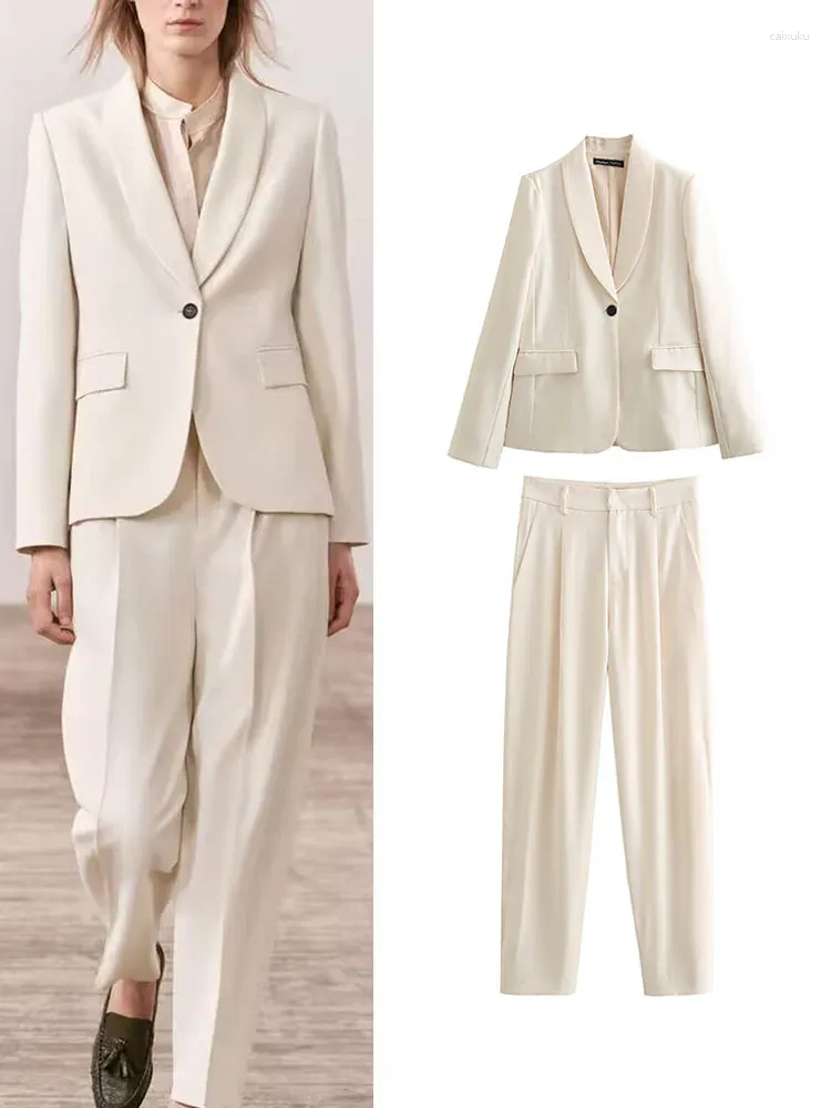 Kadınlar İki Parçalı Pantolon TFMLN 2024 Zarif Blazer Seti Şık Blazers Tek Düğme Ceket Hight Ceket Yalancı Kadın Profesyonel Takım