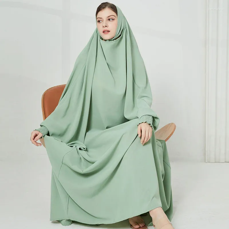 Ethnic Clothing Middle Eastern Women's Solid Color Headscarf Robe Muslim Maxi Dresses For Women Islamic Pour Femme Musulmane