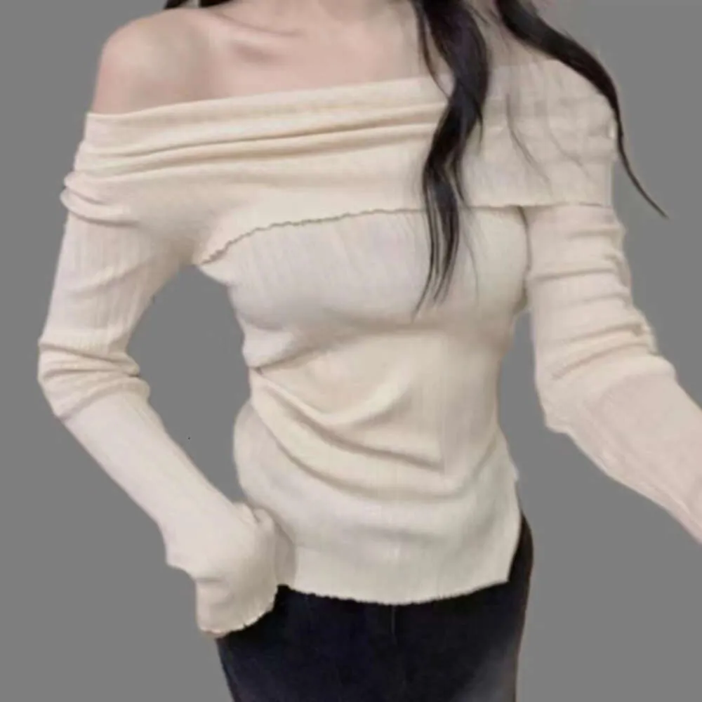 Hot New one-shoulder long-sleeved designer shirt spring and autumn sweater sexy irregularly slim blouse 2024