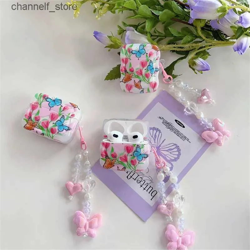 Accessoires pour écouteurs Tulip Butterfly Housse pour écouteurs créative pour AirPods 1 2 3 3ème étui pour casque sans fil pour Airpods Pro 2 avec porte-clésY240322