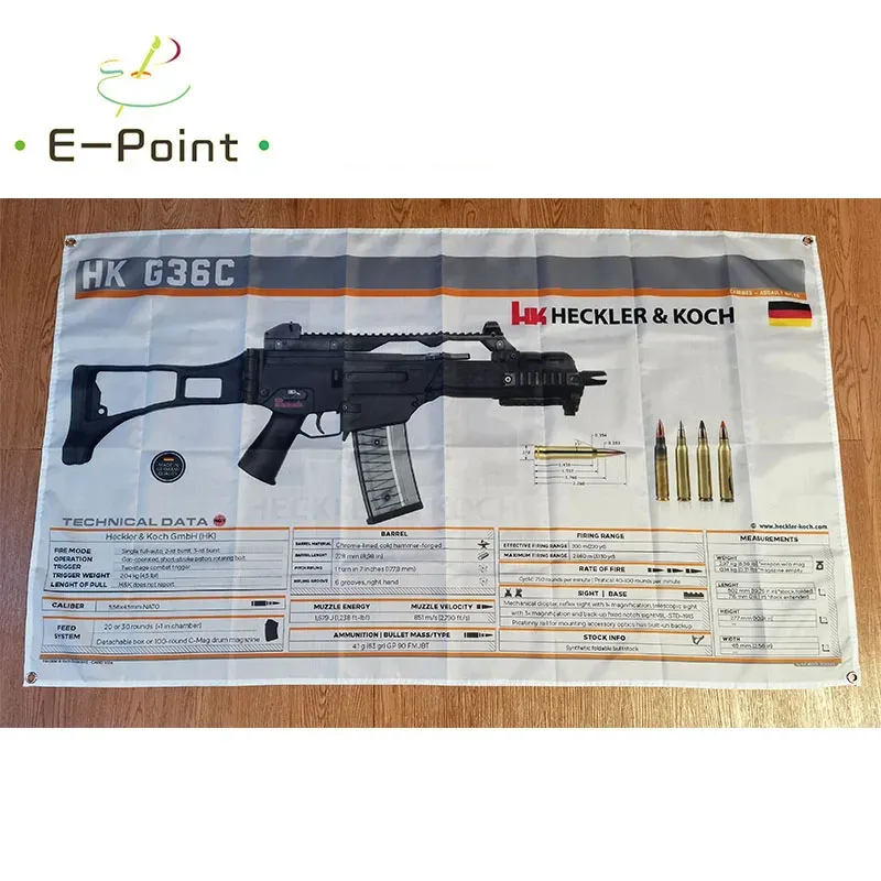 Accessoires Heckler Koch Gun HK G36C Drapeau 3 pieds * 5 pieds (90 * 150 cm) Taille Décorations de Noël pour la maison Drapeau Bannière Intérieur Extérieur Décor M108