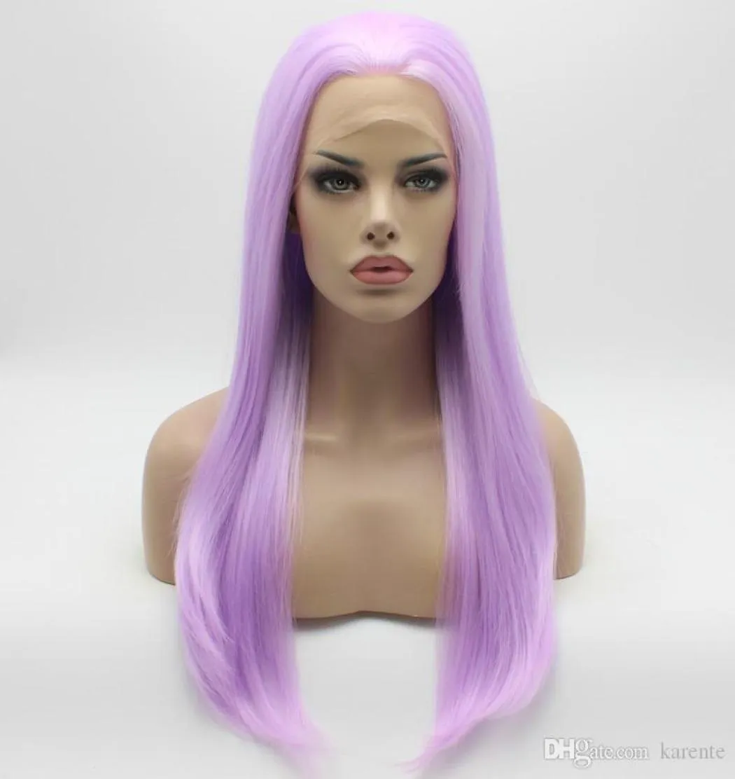 Iwona Hair – perruque synthétique longue et lisse, violet clair, 22403A, nouée à la main, résistante à la chaleur, perruque Lace Front Wig8306358