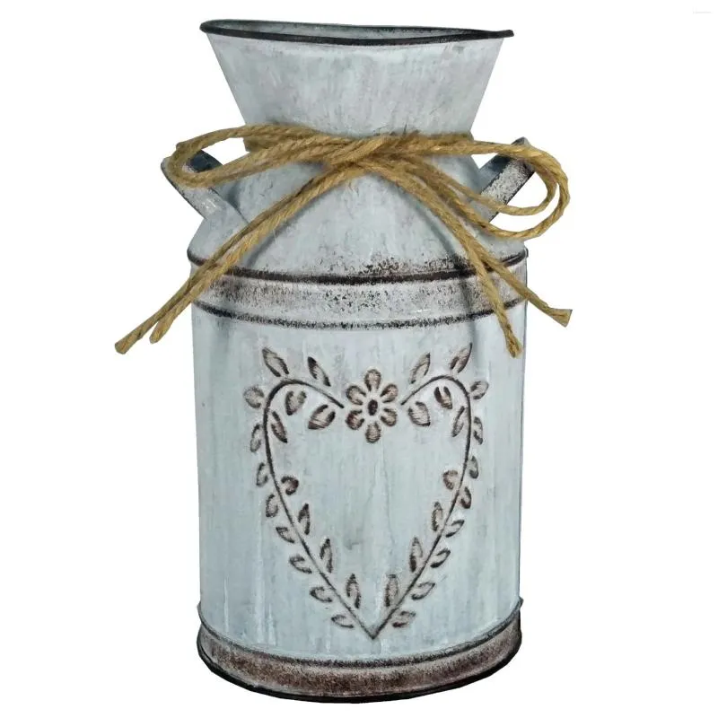 Vases Vintage Flower Vase Tin Bucket Iron Jugs For Home Office Party Festival Decoration Wrought Country Style Pot Desk Decor