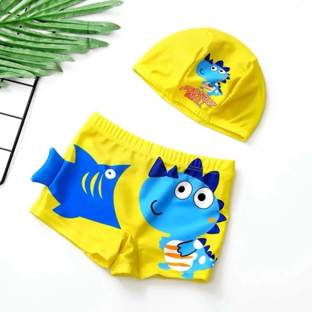 Maillot de bain pour enfants, ensemble de bibliothèque de maillots de bain pour garçons, maillot de bain de source chaude à séchage rapide à angle plat de dinosaure de dessin animé pour enfants petits, moyens et grands