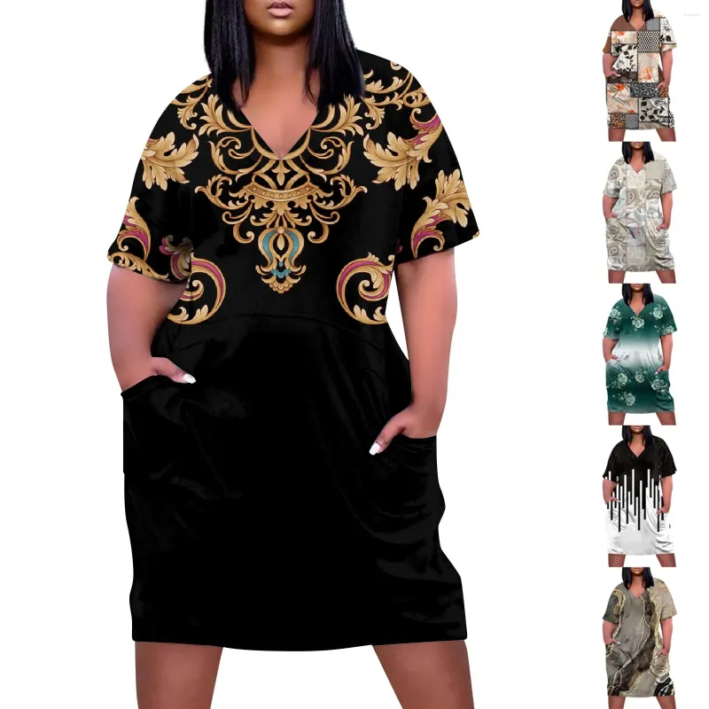 Casual Dresses Sexy Girl Midi African Women Bohemian 3d Evening Dress Female Slim Gothic Women'S Fashion Party Street V-Neck Knee
