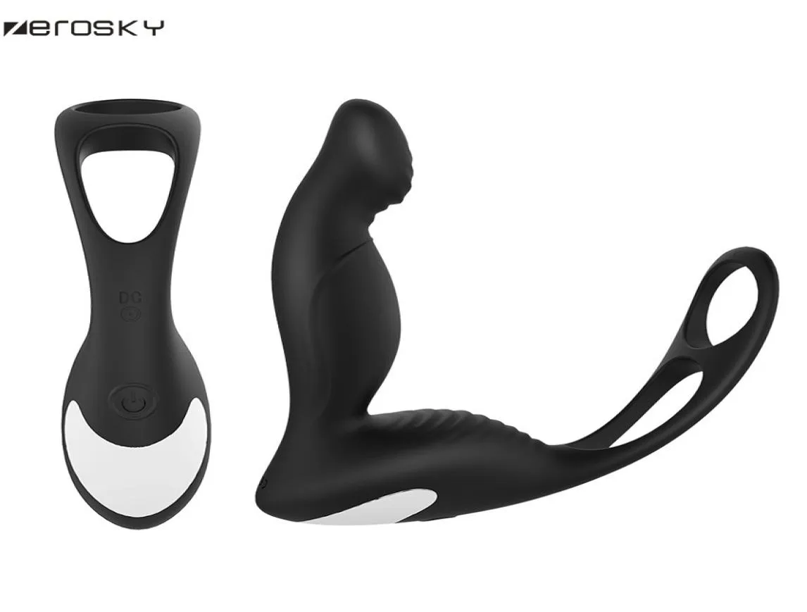 Zerosky USB Opgeladen 9 Snelheden Draadloze Vibrerende Mannelijke Prostaat Massager Butt Plug Pspot Cockring Speeltjes voor Mannen Y18928033884662