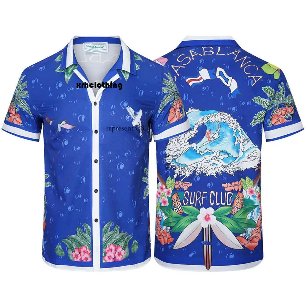 casa blanca t shirt Summer New Men's Lapel, Suit Collar, Short Sleeved Shirt, Casablanca Surfing Plane, Flower Country