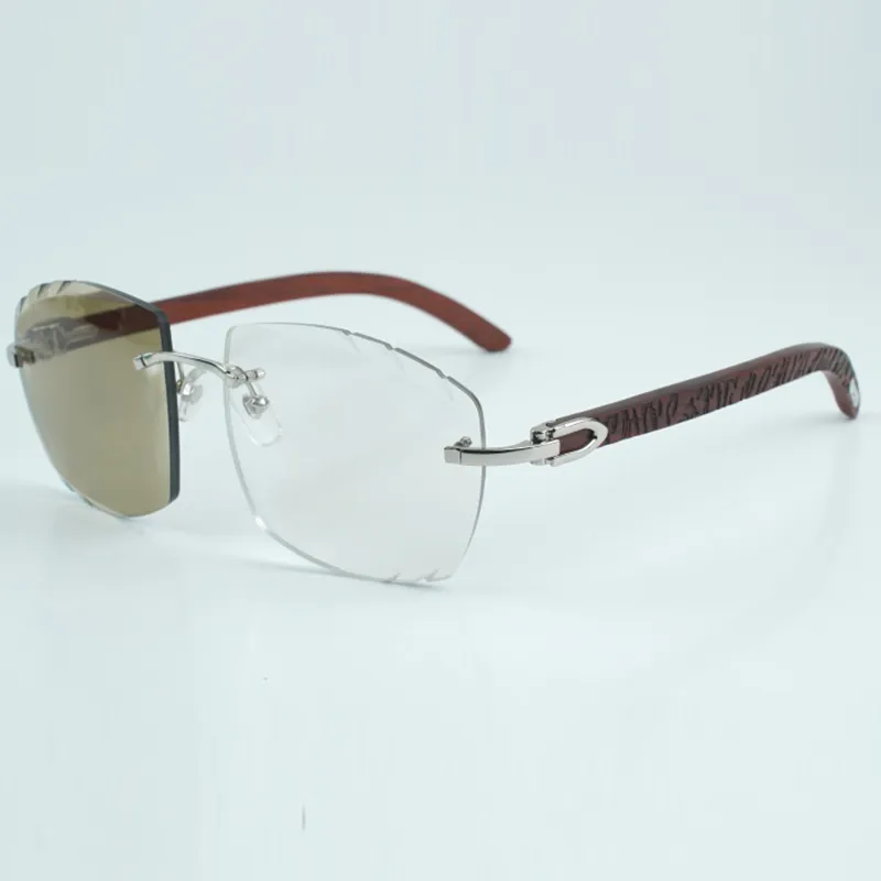 Gravierte Linse 4189706-A photochrom (braun oder grau) Mode-Sonnenschutz Arme aus natürlichem Tigerholz Sonnenbrillenglasstärke 3,0 Größe 18–135 mm