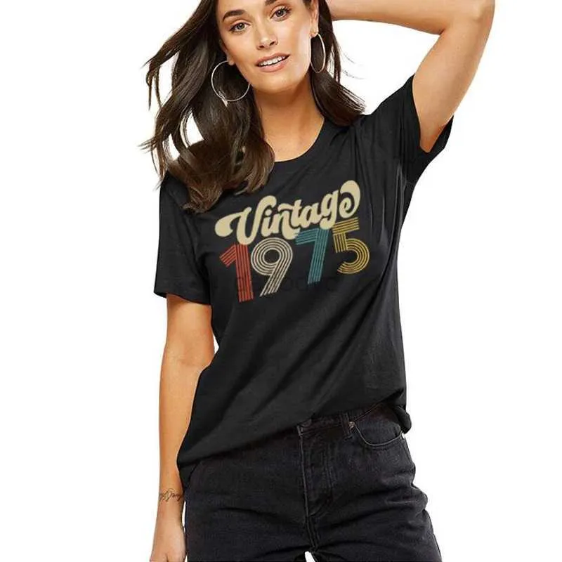 Women's T-shirt retro 1975 Womens T-shirt 46th Birthday Harajuku T-shirt Womens Tumblr Short Sleeved Party Top Fashion Clothing Direct Shipping 240322