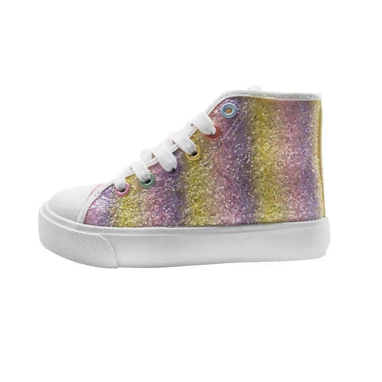HBP icke-varumärke Spring Autumn Glitter High Top Children Canvas Shoes For Girl Kids School Running Sports Shoes Fashion Kids Casual Sneakers