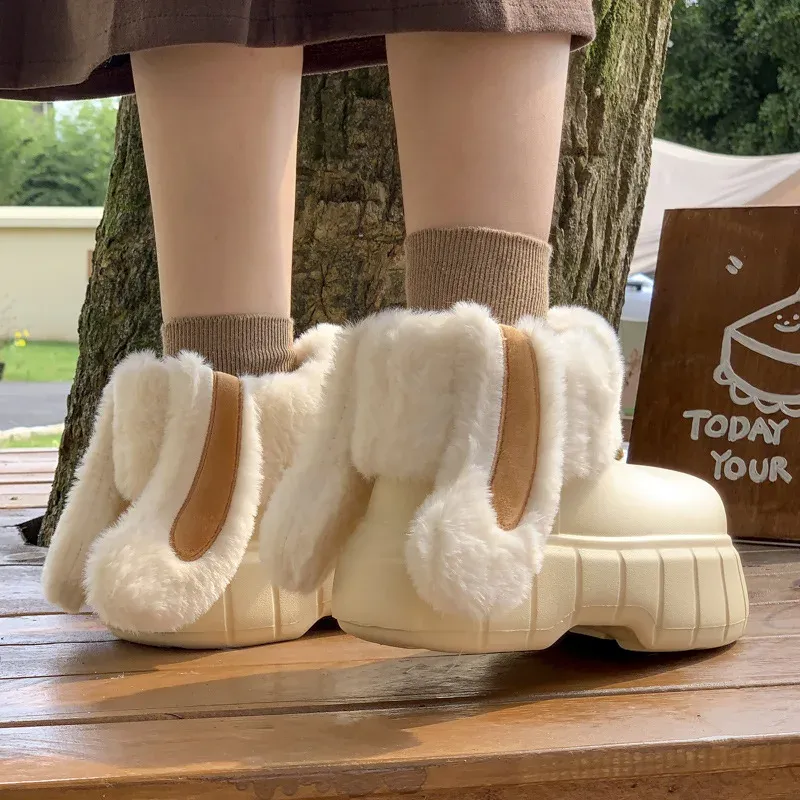 Stivali stivali da donna graziosi orecchie di coniglio scarpe di cotone lavabili staccabili per donne autunno e stivali da neve avvertenza peluche invernali e invernali