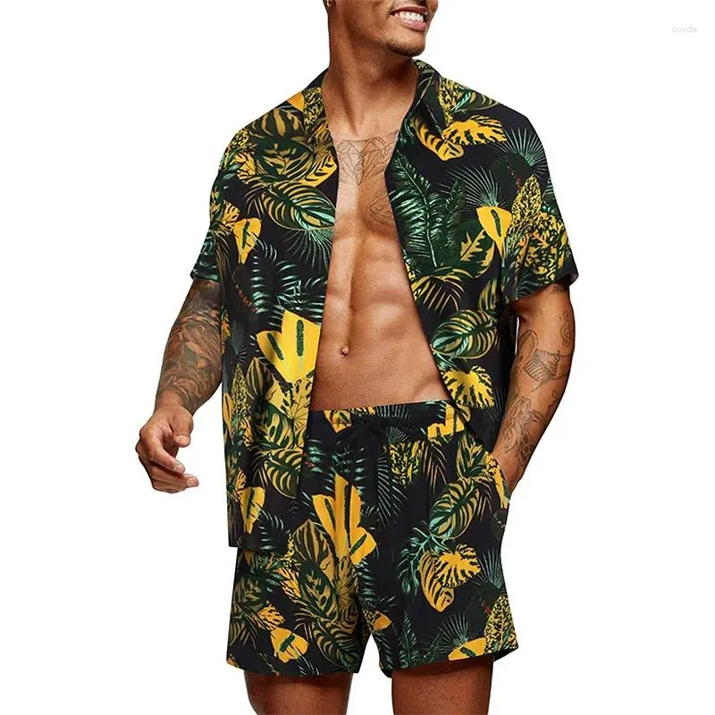 Survêtements pour hommes Collection Hawaii Style de plage 2pcs Ensemble hommes avec impression 3D Costume d'été Collier imprimé à manches courtes Pantalon homme