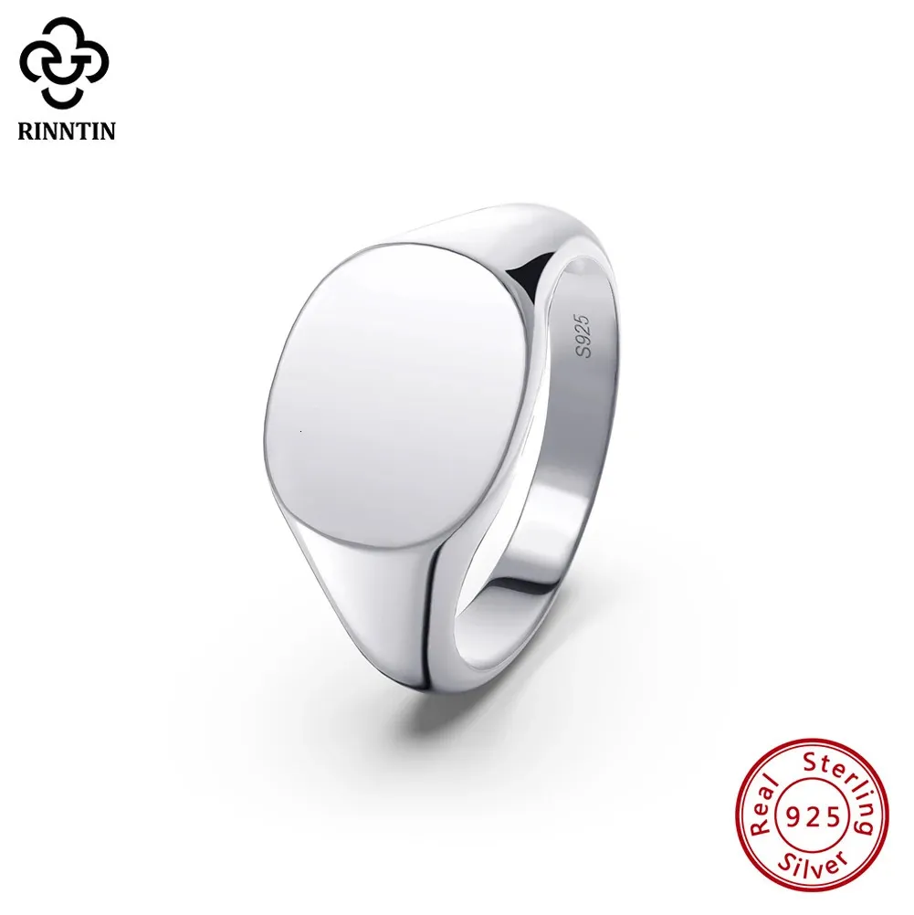 Rinntin 925 en argent sterling classique simple plaine ovale chevalière pour hommes déclaration de mariage promesse bague bijoux NMR02 240313