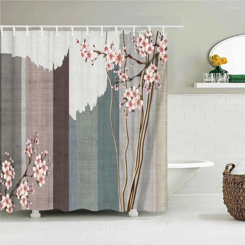 Cortinas de chuveiro de alta qualidade, estilo chinês, flor, pássaro, tecido impresso, tela de banho, produtos à prova d'água, decoração de banheiro com ganchos