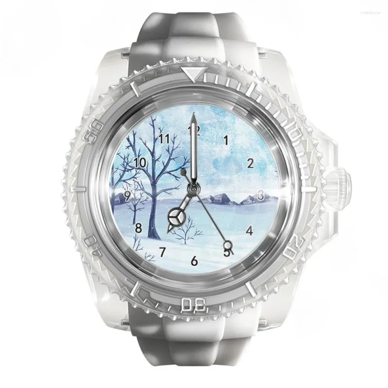 Armbandsur Silikon Transparent White Watch Christmas Antler Men's and Women's Watches Fashion Trend Quartz Wrist