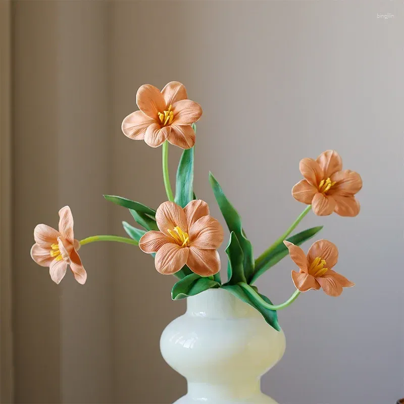 Kwiaty dekoracyjne pu tulips fałszywy kwiecisty gałąź prawdziwy dotyk wielki domowy dekoracja ślubna flores sztuczne apartament dekoracje