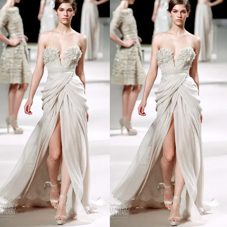 Elegant Strapless Evening Gown Runway Ready, Shiny Beads, Tiered