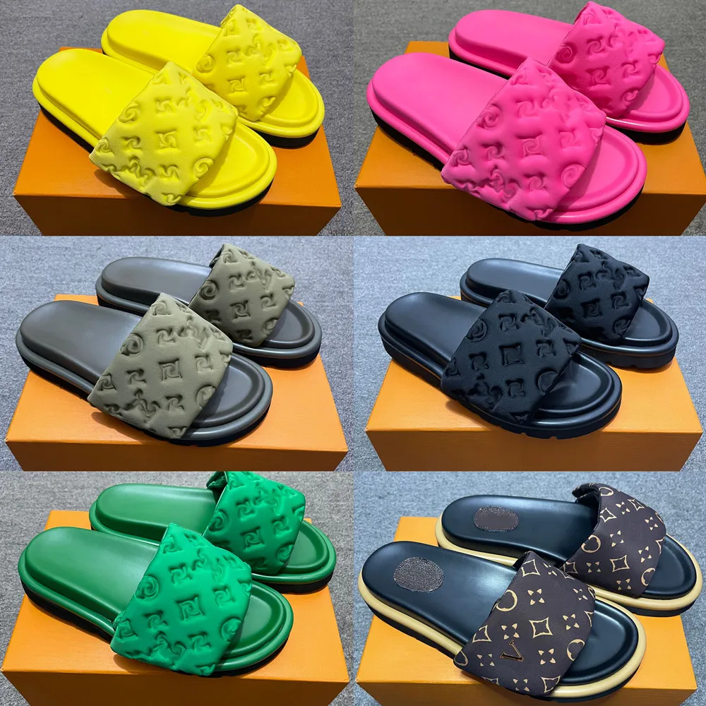 Summer Sier Heel Slides Slippers Classics Shoes Sandals Women Casual Woman Designer Pool Pillow Slipper Famous A10