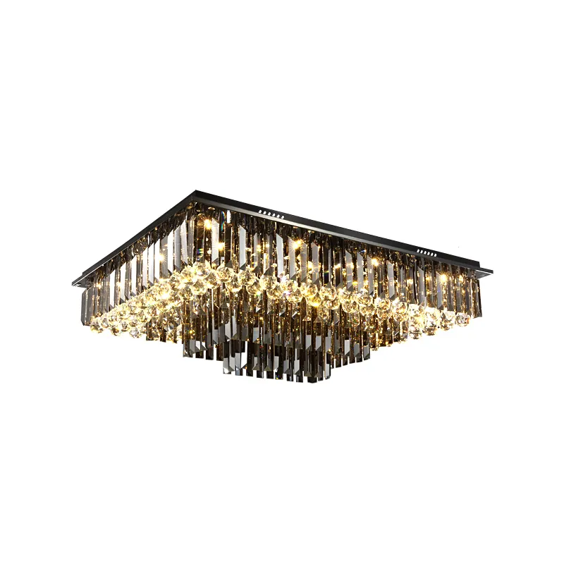 Rectangular chandelier smoky gray crystal ceiling light for luxury home villa living room bedroom decoration