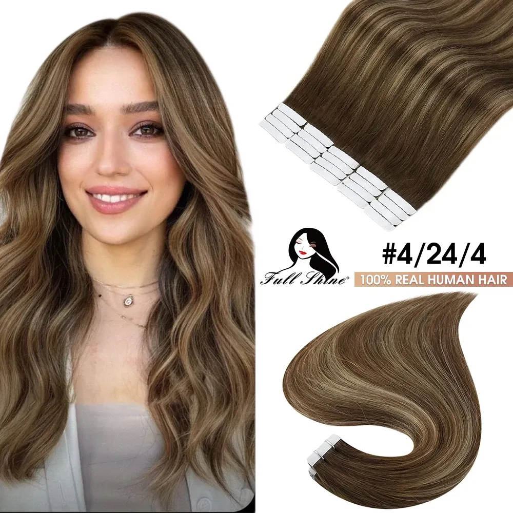 Weft Full Shine Tape in Human Hair Extensions 100% Natural Remy Human Hair Extensions Tape in Omber Blonde Hair Extensions for Women