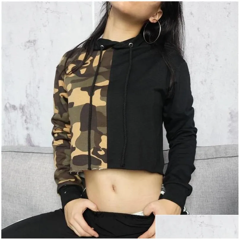 Sweats à capuche pour femmes Sweatshirts Mode Camouflage Patchwork Hoddies Femmes Crop Top Militaire Pluviers Tops Ta888 Drop Livraison Vêtements Tissu Otnov