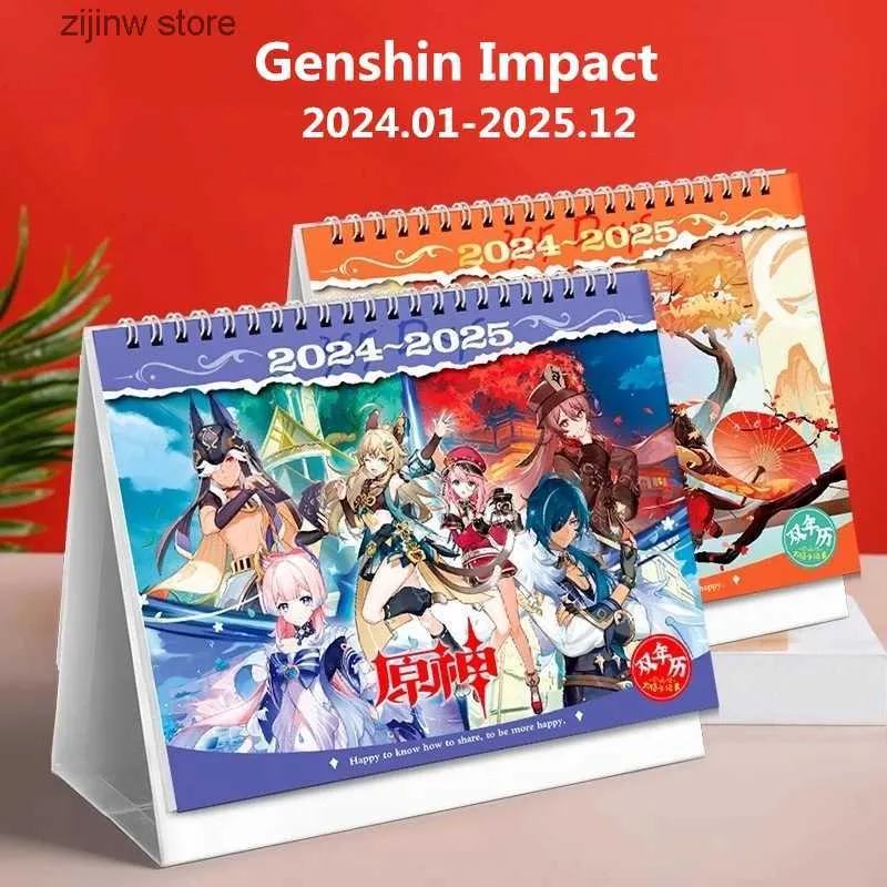 Kalender 2024-2025 Genshin Impact Desk Calenders Xiao Hutao Wendi Cartoon Character Dual Calender School Supplies Y240322