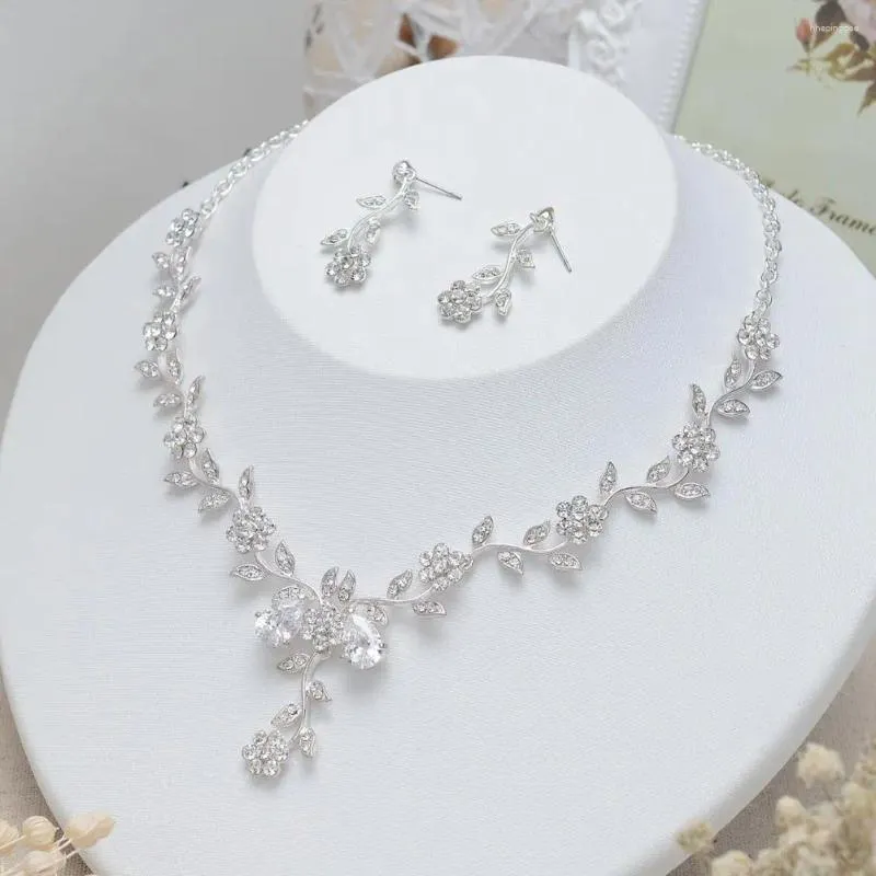 Ketting Oorbellen Set Verstelbare Oorbel Elegant Strass Decor Bloem Voor Bruid Bruiloft Feest Schoolfeest High-end