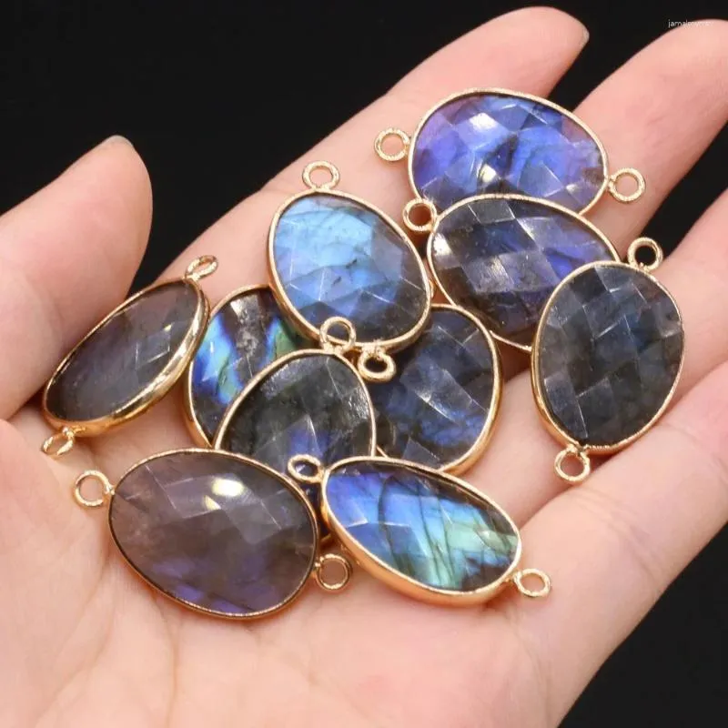 Charms Natural Semi-Erecious Stones Flash Labradorite Connector Gilded Edge DIY FÖR SMEYCH Making Halsband Tillbehör Present Kvinnor