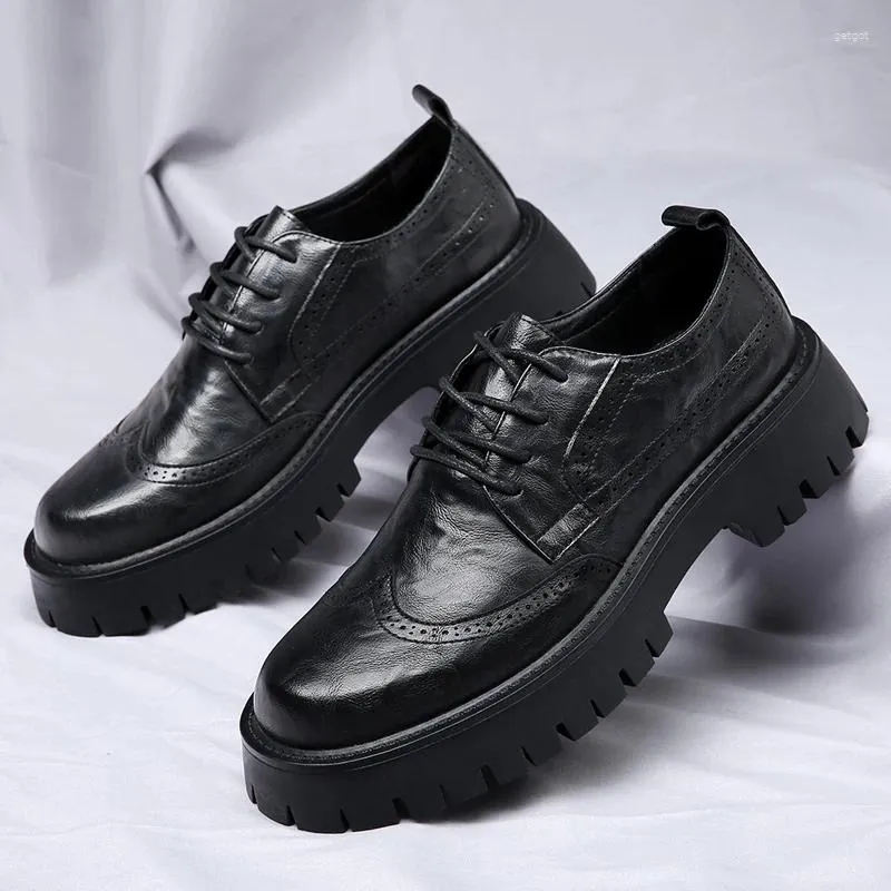 Casual Shoes Spring Autumn Men's Thick Bottom Man Formal Footwear Fashion Men Sneakers Lace-up Style Leather Male Business