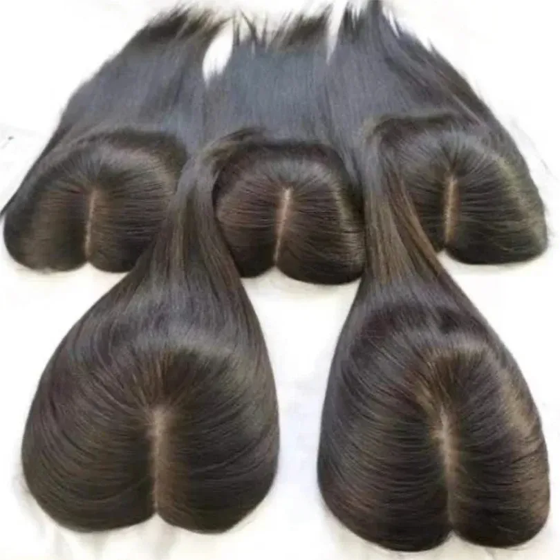 Toppers 15x16 cm Base in seta per capelli umani vergini europei Toppers clip su base in pelle dritta 12x13 cm Parrucchino da donna Colore naturale