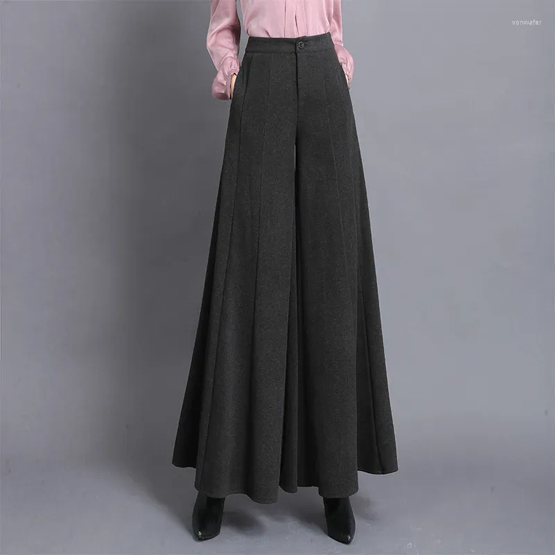 Pantalon femme épais chaud automne hiver jupe large tempérament taille haute Baggy pantalon gris foncé grande taille 3089