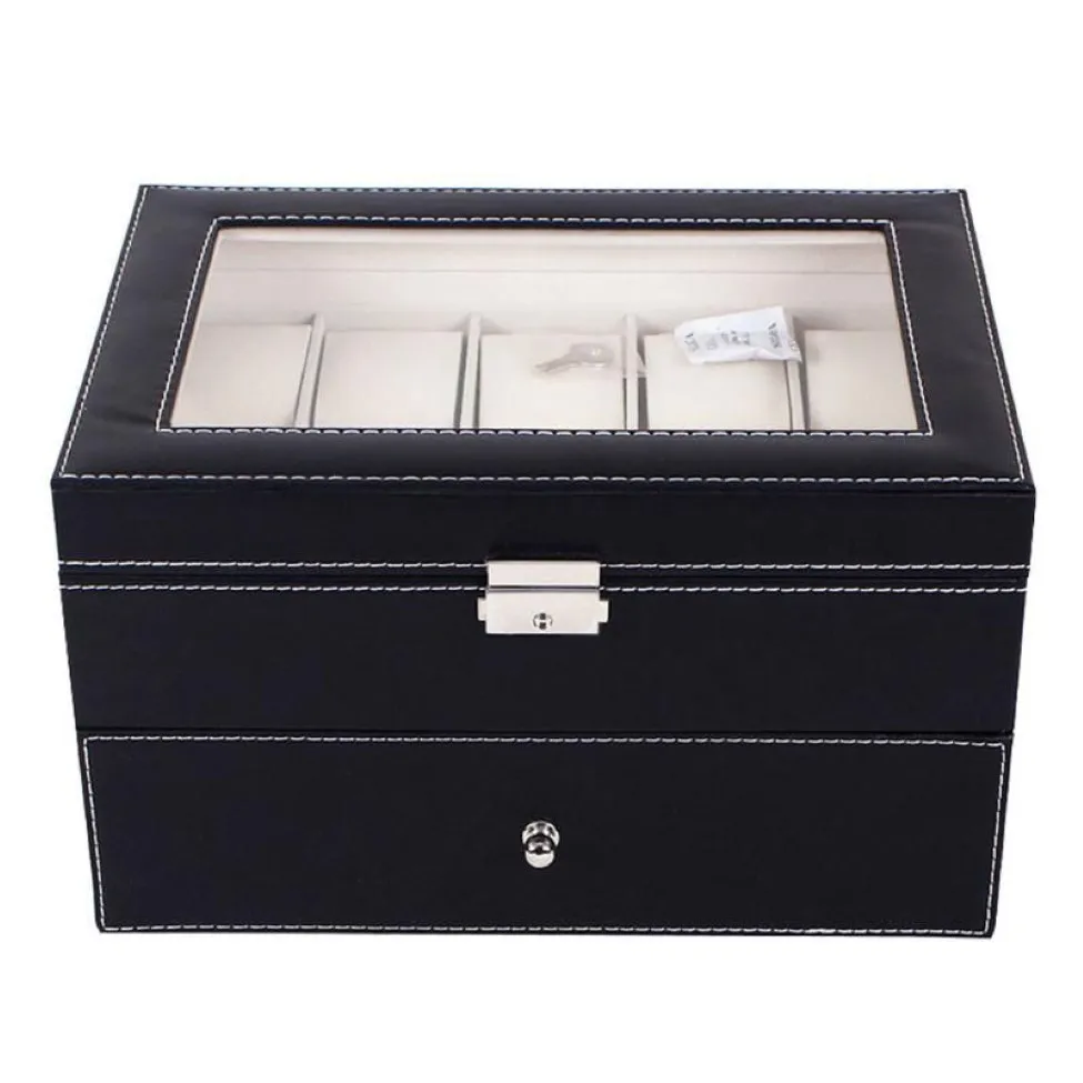 Boîte de montre en cuir PU à 20 grilles, support professionnel, organisateur pour horloge, montres, boîtes de rangement de bijoux, étui Display305d