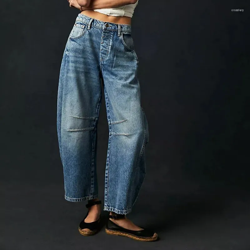 Kvinnors jeans ankomster utsökta design vår sommar mode casual lösa bredben byxor mid-låga midja tvättade denimbyxor