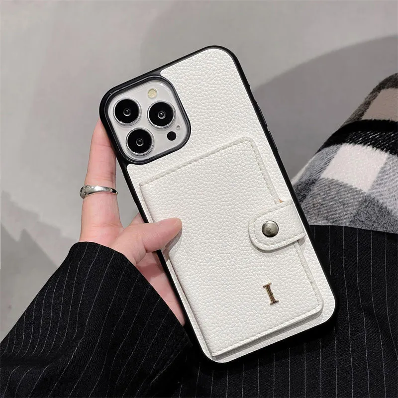 Suitable for IPhone 14promax Phone Case Designer Leather 13 12 11 15pro Case Fashion Card Pocket Cases Luxury Lychee Pattern Phones Cover