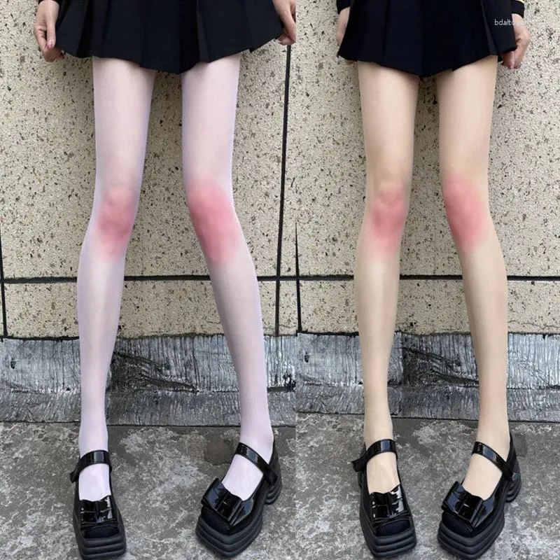 Women Socks Ultra Thin Sheer Pantyhose Japanese Lolita Knee Pink Blushing Color Tights