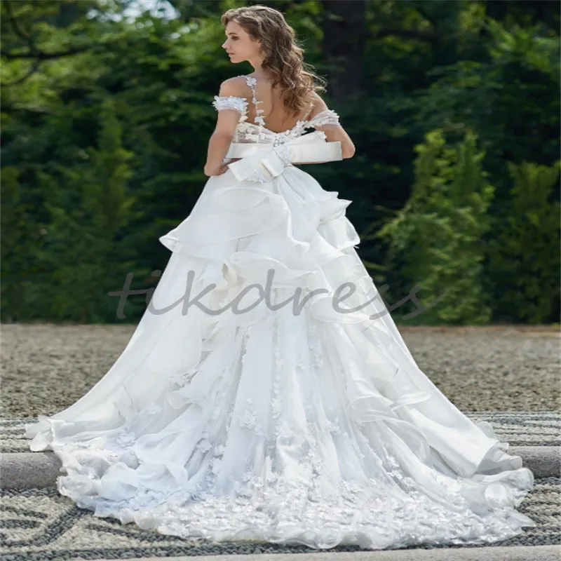 Grecian Country Wedding Dresses 2024 Sexy Spaghetti Straps 3D Flowers Lace Summer Beach Bridal Gowns Ruffles Backless Extravagant Bride Dress vestidos de novia