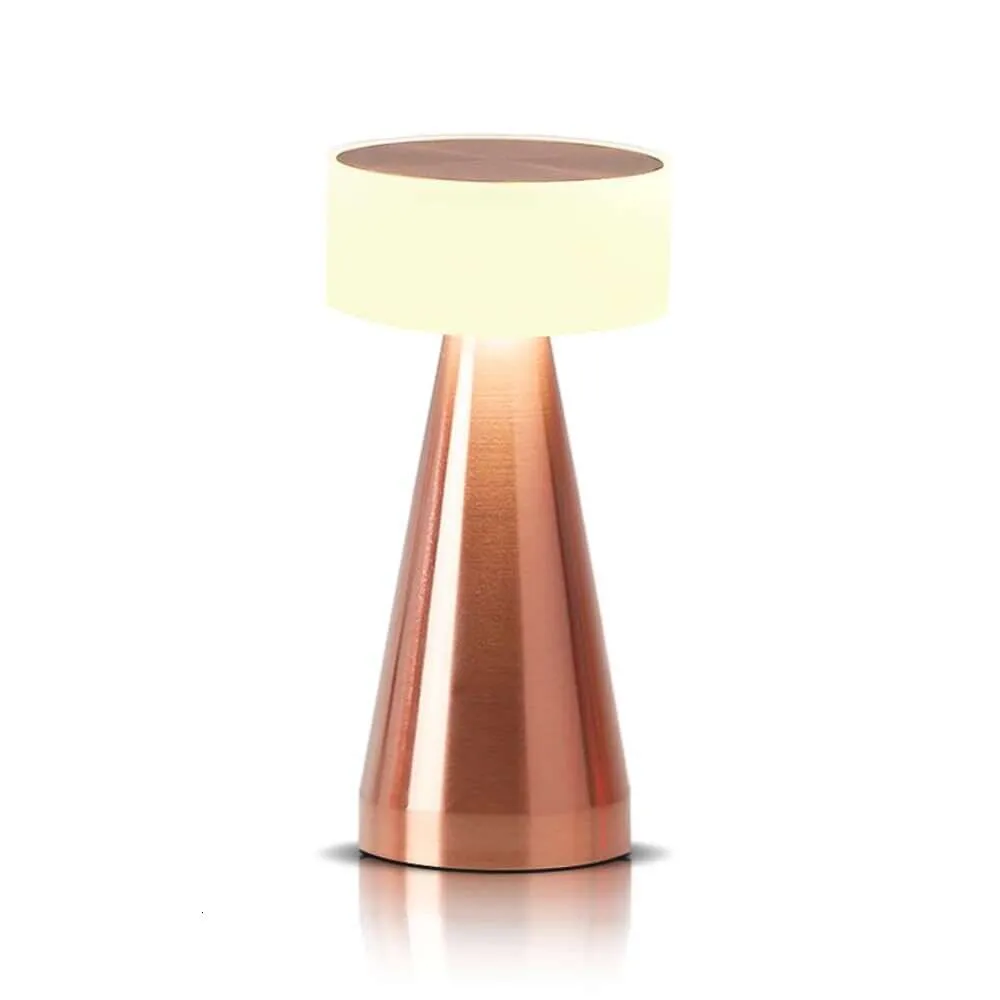 Leroxo portátil LED sem fio de metal controlado por toque recarregável de 3 níveis Brighess lâmpada de cabeceira para decoração de quarto, restaurante (lâmpada de mesa em ouro rosa -1)