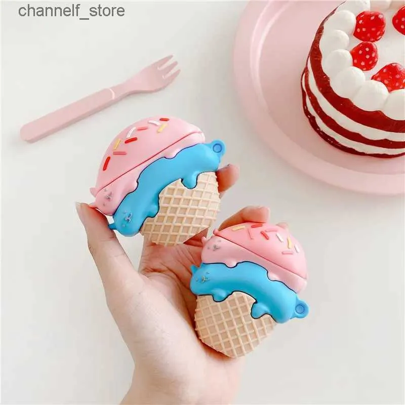 Akcesoria słuchawkowe 3D Ice Cream Cute Cat do AirPods Cover Case Bezprzewodowe słuchawki ochronne pudełko na słuchawki Pudowni