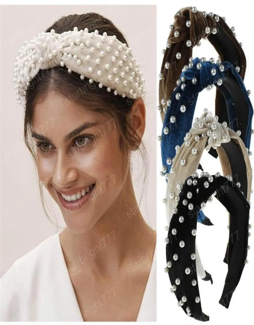 Nya Cross Pearls Headband Candy Color for Women Girls Headwear Hair Band Hårtillbehör Hår Hoop Korean Style Head Wrap5980609