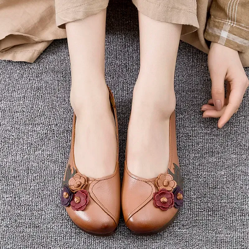 Oxfords Damskie Flats Summer retro oryginalne skórzane moccasiny miękkie Oxford Mom Casual Buty kwiat Oddychające mokasyny zapatos mujer