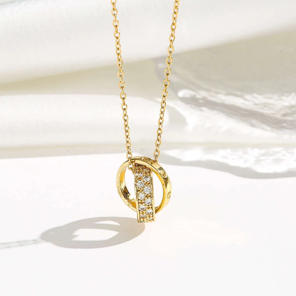 screw choker necklaces carter jewelry double ring interlocking micro inlay temperament light luxury full diamond genuine gold electroplating exquisite micro inl