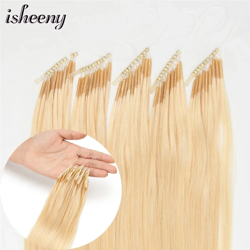 Extensies 8D Natuurlijke haarextensies Echt haar 50 stuks 0,6 g/s Microring Blond Micro Link Haar Loop Extension Siliconen Nanoringhaar