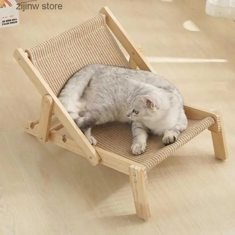 Кровати для кошек Мебель Мини-стул из сизаля скребок для кошек скребок из сизаля пляжное кресло регулируемое постельное белье съемное натуральное дерево с ковриком из сизаля Y240322