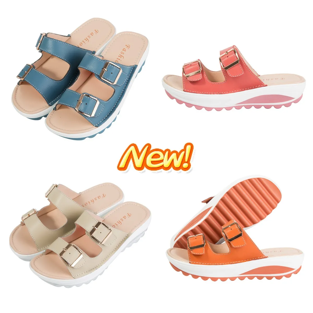 Neue lässige Damen-Sandalen für Zuhause, Outdoor-Kleidung, Freizeitschuhe, GAI, Aprikosen-Modetrend für Damen, einfach passende, wasserdichte, zweireihige, leichte, weiche 2024