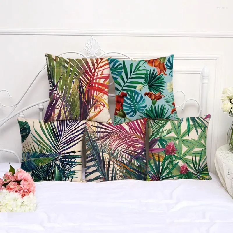 Pillow Tropical Plants Leaves Illustration S Covers Birds Flowers Palm Tree Cover Decorative Linen Cotton Case