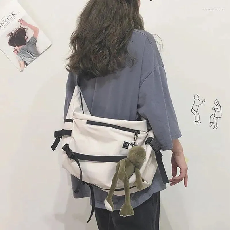 Sac coréen Ulzzang en Nylon imperméable pour femmes, sac à bandoulière diagonale pour Couple d'adolescents Y2k, grande capacité Hip Hop