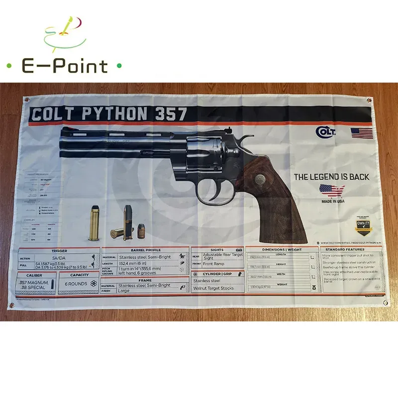 الملحقات Colt Python 357 Flag Blun 3ft*5ft (90*150cm) حجم ديكورات عيد الميلاد لافتة العلم المنزلي الداخلي ديكور في الهواء الطلق M138