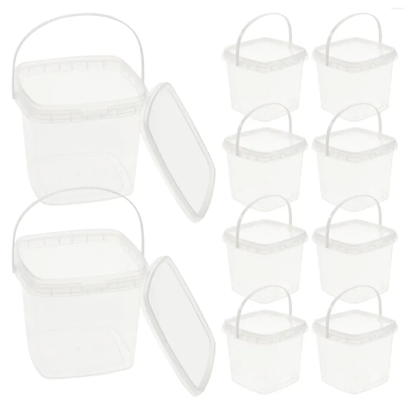 Flatware Sets 10 Pcs Milk Tea Bucket Takeout Containers Popcorn Clear Ice Cream Pp Storage Drink